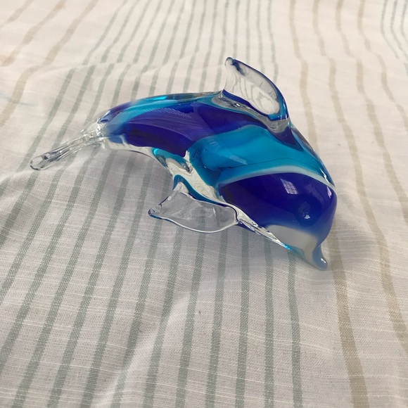 Glass Dolphin Figure Hand Blown Turquoise And Cobalt Blue Swirl Art - Picture 6 of 9